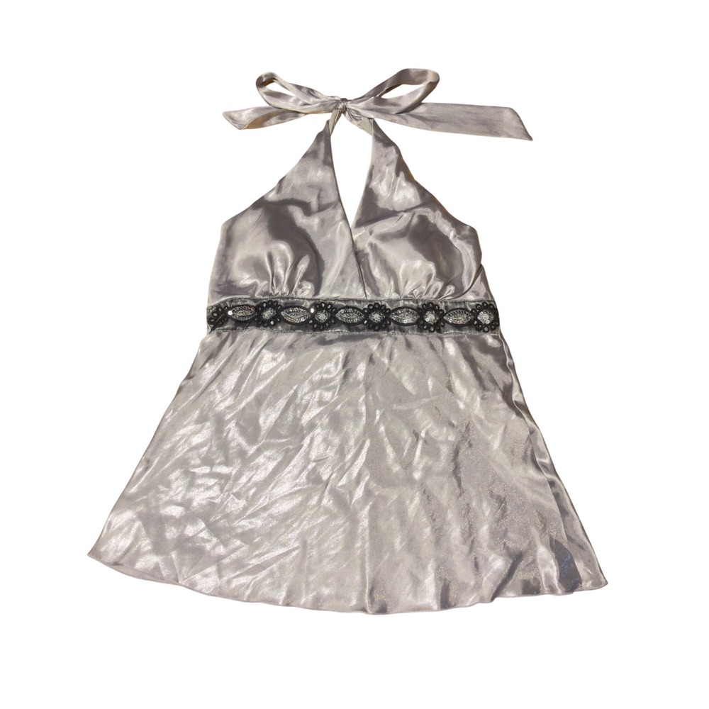 Vanity Silver Satin Halter Top